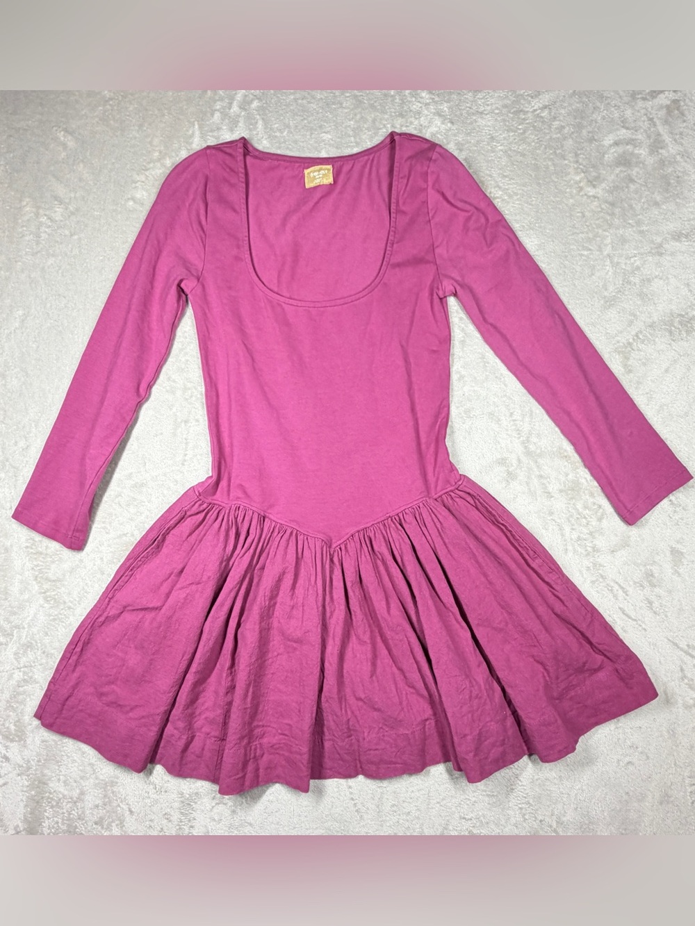 Free People Free-est Onda Drop Basque Waist Long Sleeves Mini Purple Dress XS